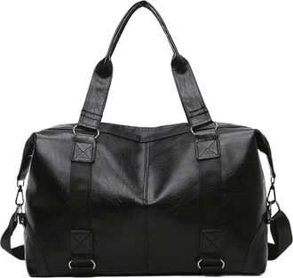 Generic Compatible For Mens Leather Handbag Large Capaci Travel Bag Busin Trip Model with Rod Goods(Black)