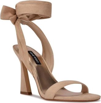 Nine West Womens Nine West Kelsie Sandal Beige Suede Open Toe Ankle Wrap LION633