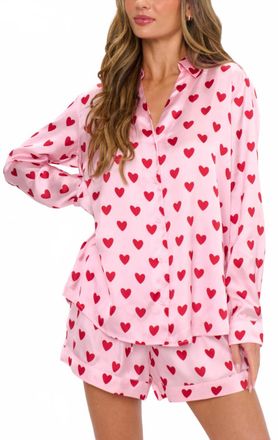Show me your Mumu Early Riser Pajama Set In Pink Queen Of Hearts Silky