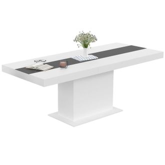 IDMarket Tavolo Da Pranzo Rettangolare Allungabile Eden 6-10 Persone Bianco Con Fascia Centrale Grigia 160-200 Cm