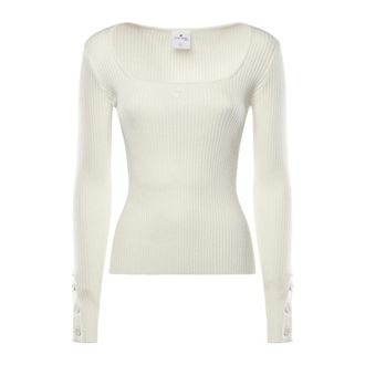 Courr&egrave;ges Round-neck Knitwear, female, White, Size: M Round-neck Knitwear