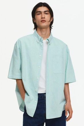H&M Relaxed-fit short-sleeved oxford shirt in Green/striped at Nordstrom, Size Xx-Large