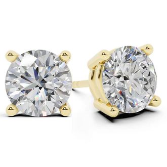 Grown Brilliance 1/2 Carat Round Lab Grown Diamond Stud Earrings in 14K Yellow Gold, Push Back, F Color, VS Clarity, 4 Prong Setting