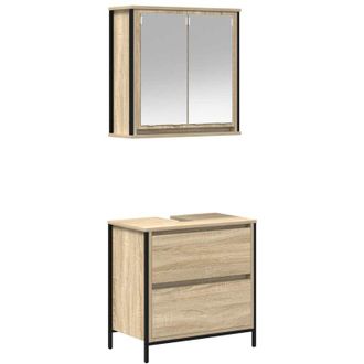 vidaXL Vidaxl - Set De Muebles De Ba&ntilde;o 2 Pzas Madera Contrachapada Roble Sonoma