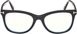 Tom Ford 52mm Square Blue Light Blocking Glasses in Black Eco /T Logo at Nordstrom