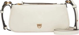 Pinko Mini Half Moon Baguette - Dames - Schoudertassen - Wit - ONE Size - Katoen - Tassen