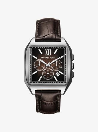 Michael Kors Oversized Hayes Silver-Tone and Crocodile Embossed Leather Watch