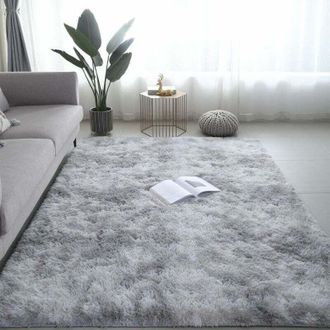 OEM Alfombra De Pelo Largo Para Sal&oacute;n - 60 X 40 Cm - Gris - Fibra De Polipropileno Suave - Antideslizante