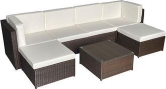 Happy Garden Happy Garden - Conjunto De Muebles De Jard&iacute;n Bonifacio De Resina Tejida Marr&oacute;n 6 Asientos Cojines Crema