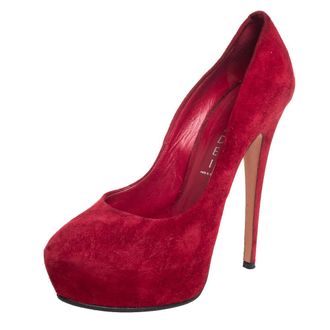 Casadei Red Suede Platform Pumps