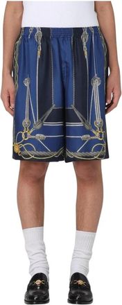 Versace Zijden Navy Shorts - Heren - Korte Broeken - Blauw - M - Korte Broeken