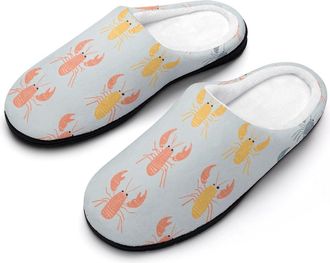 Generic Lobster Colorful Pattern Cotton Womens Slip-on Slippers Winter Warm House Shoes with Rubber Sole for Home Office Hotel