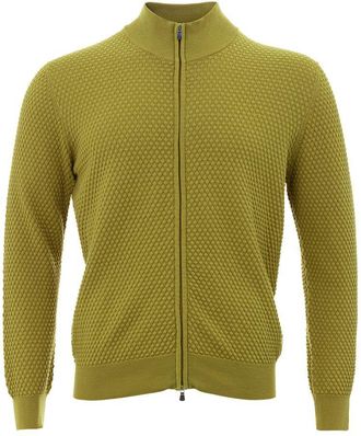 Gran Sasso Mens Honeycomb Knit Zipup Cardigan - Green Cotton - Size EU 50 (Mens)