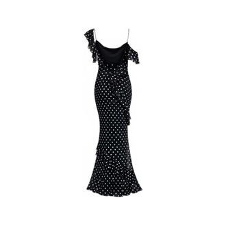 Self Portrait Gowns, female, Black, Size: XS Georgette Polka Dot Ruffled Maxi Dress