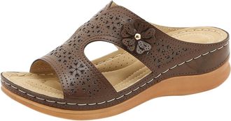 Generic Womens Walking Sandals with Arch Support Wedge Non Slip Daily Use Sandls Slides Platform Orthopedic Fashion Sandals 2025 Summer Leather Open Toe Shoes