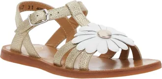 Pom dApi Girls Metallic Open Toe Sandals With Flower Detail Leather