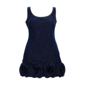 Self Portrait Short Dresses, female, Blue, Size: S Denim Mini Dress With 3D Flowers