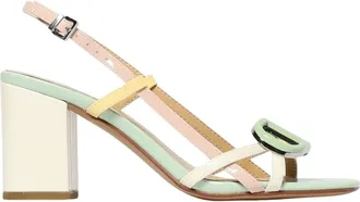 Twinset Schoenen, Dames, Groen, 40 EU, Leer, Elegante IJs Blokhak Sandalen