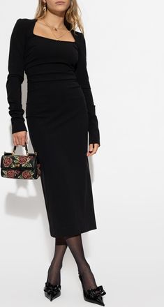 Dolce & Gabbana Ruched Midi Dress, Womens, Black
