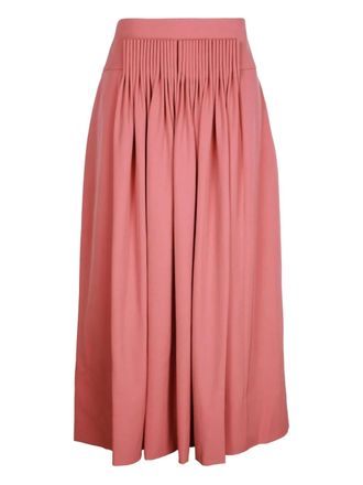 Hermès pleat-detail midi skirt - women - Wool - 40 - Pink