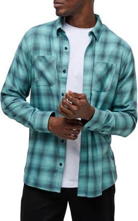 Travis Mathew Cloud Plaid Flannel Button-Up Shirt in Total Eclipse/Cameo at Nordstrom Rack, Size Xxx-Large