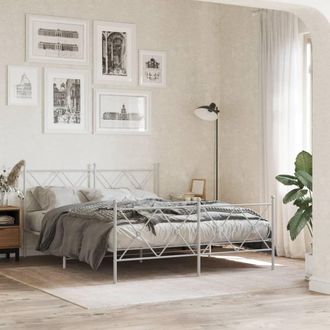 Berkfield Home Metal Bed Frame without Mattress with Footboard White 150x200cm | Size: 150x200 cm