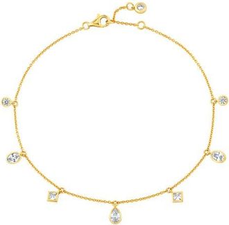 Crislu Multicut Cubic Zirconia Charm Anklet in 18Kt Yellow Gold /Clear Stone at Nordstrom, Size 9.5