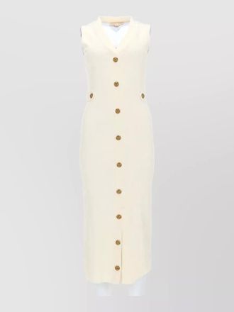 Michael Kors v neck sleeveless dress ribbed waist buttons