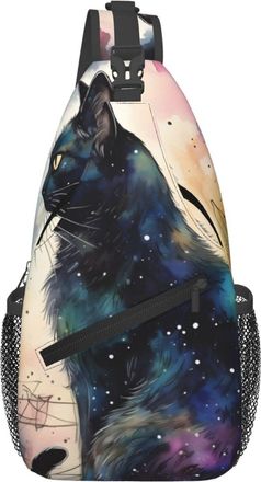 Generic Starry Cat Black Sling Bag Anti Theft Chest Bag Lightweight Daypack For Casual Camping Workout