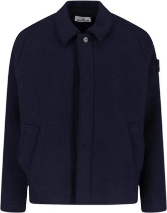 Stone Island Lichte jassen - Heren - Zomerjassen - Blauw - L - Wol - Jassen