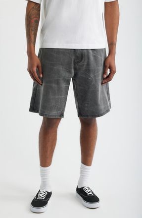 Obey Bigwig Baggy Denim Shorts in Black Wrinkle Wash at Nordstrom, Size 36