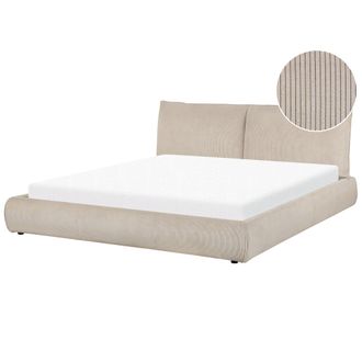 Beliani Cama De Agua Moderna Tapizada 180 X 200 Cm Somier Con Colch&oacute;n Pana Gris Pardo Vinay