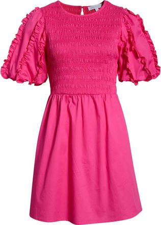 Sugarlips Riana Ruffle Smocked Minidress in Fuchsia at Nordstrom, Size X-Small