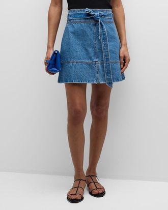 Tanya Taylor Courtney Belted Denim Mini Skirt
