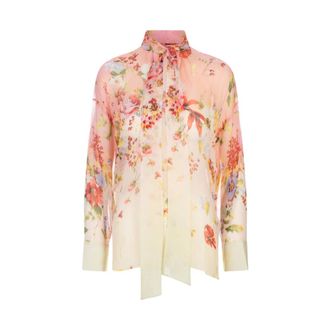 Roberto Cavalli Shirts, female, Multicolor, Size: S Chiffon Blouse with Miami Flowers Print