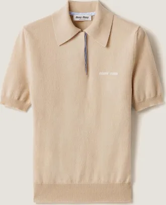 Miu Miu Cashmere Polo Sweater, Woman, Albino White, Size 36