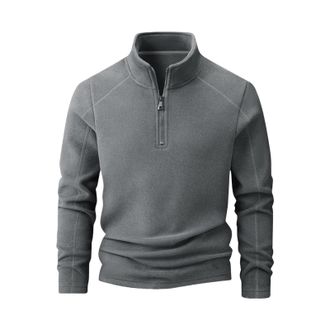 Generic Mens Quarter Zip Pullover Fleece Liend Sweatshirt Lapel Collar Long Sleeve Shirts Mens Jumpers Winter Warm Sweatshirts 1/4 Zipper Sweater Sports Outdo