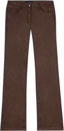 Luisa Cerano Wide-Leg Jeans met Leerlook - Dames - Loose Fit Jeans - Bruin - S - Leer - Jeans
