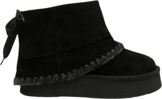 Mou Laarzen met gehaakte rand en strikdetail - Dames - Winterlaarzen - Zwart - 40 EU - Schoenen