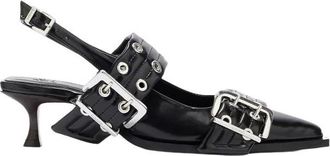 Ganni Feminine Buckle Kitten Heel - Dames - Pumps - Zwart - 40 EU - Polyester - Schoenen