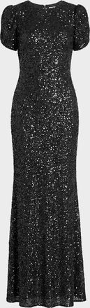 Mac Duggal Beaded Mesh Short-Sleeve Gown