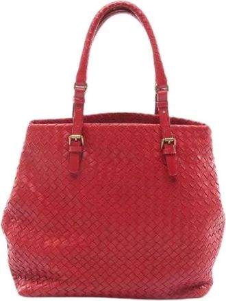 Bottega Veneta Pre-owned Tote Bags, female, Red, Size: ONE SIZE Pre-owned Intrecciato Leather Tote Bag