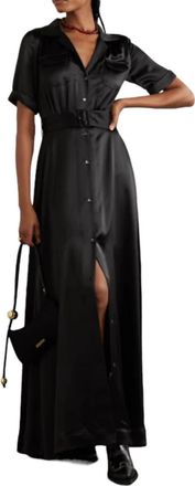 Staud Millie Belted Long Shirt Dress In Black