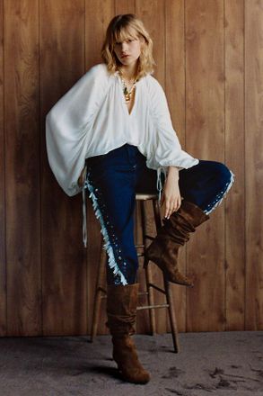 Free People Frankie High-Rise Wide-Leg Embroidered Jeans