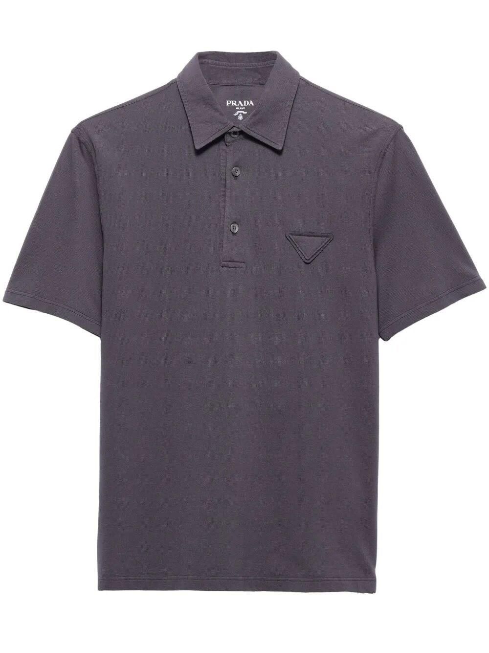 Tシャツ・カットソー PRADA Grey Cotton T-Shirt Prada triangle-logo Cotton T-shirt | Grey | FARFETCH