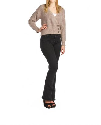 Papillon Coconut Buttons Heathered Crop Cardigan In Taupe