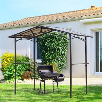 OUTSUNNY 8ft x 5ft Outdoor BBQ Protective Gazebo Aluminium Frame w/ 2 Shelves in Black