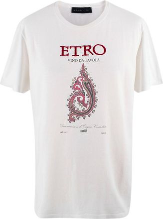 Etro White Cotton Vino da Tavola T-Shirt Size L