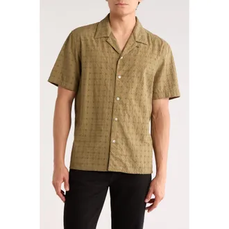 Bonobos Riviera Short Sleeve Cotton Shirt in Olive Green Eyelet at Nordstrom Rack, Size Xx-Large