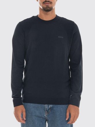 HUGO BOSS Maglia girocollo in misto cotone con maniche lunghe e bordi a costine